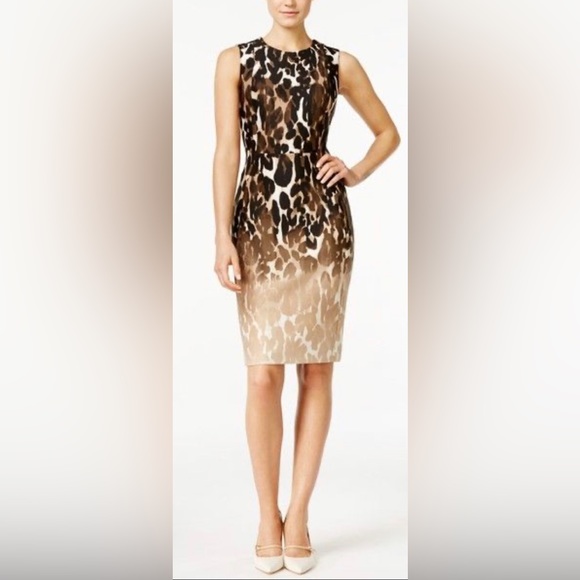 Calvin Klein Dresses & Skirts - CALVIN KLEIN BROWN ANIMAL PRINT JERSEY SHEATH DRESS Size 8 NWT
